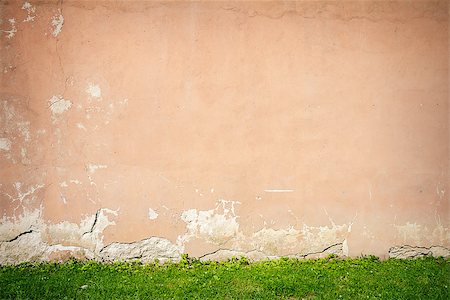 simsearch:400-06138811,k - Aged weathered old wall with some green grass Photographie de stock - Aubaine LD & Abonnement, Code: 400-07839852