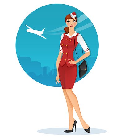 Vector illustration of Girl in stewardess uniform Stock Photo - Budget Royalty-Free & Subscription, Code: 400-07830121