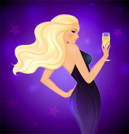 people drinking cocktails silhouette - Vector illustration of Elegance blond woman with champagne Stock Photo - Budget Royalty-Free & Subscription, Code: 400-07830140