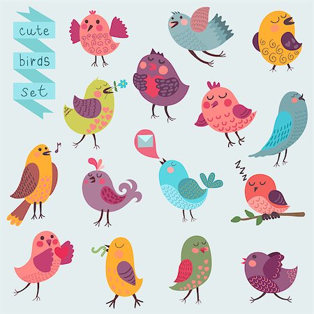 rocksana (artist) - Cute funny cartoon birds set. Vector illustration Foto de stock - Super Valor sin royalties y Suscripción, Código: 400-07830192