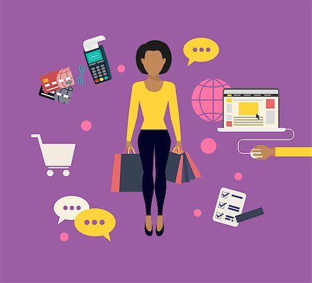 simsearch:400-07549364,k - Flat modern concept illustration of woman doing shopping online Stock Photo - Budget Royalty-Free & Subscription, Code: 400-07830209
