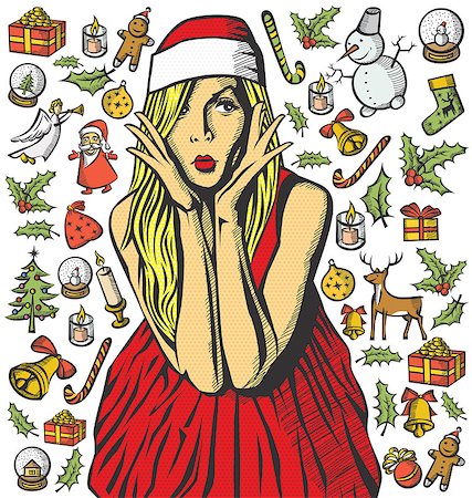 Vector Card with Woman, and Christmas, and New Year elements Stock Photo - Budget Royalty-Free & Subscription, Code: 400-07830350