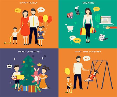 Family with children kids people concept flat icons set of parenting, shopping, time spending and christmas celebrating Stock Photo - Budget Royalty-Free & Subscription, Code: 400-07830923