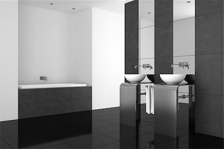 simsearch:845-05839068,k - modern bathroom with double basin and black floor Stock Photo - Budget Royalty-Free & Subscription, Code: 400-07831090