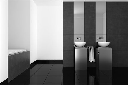 simsearch:845-05839068,k - modern bathroom with double basin and black floor Stock Photo - Budget Royalty-Free & Subscription, Code: 400-07831091