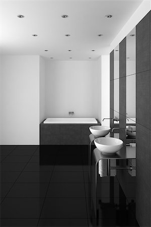 modern bathroom with double basin and black floor Stock Photo - Budget Royalty-Free & Subscription, Code: 400-07831092