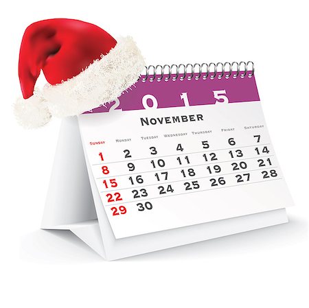 simsearch:400-06767658,k - November 2015 desk calendar with Christmas hat - vector illustration Photographie de stock - Aubaine LD & Abonnement, Code: 400-07831139