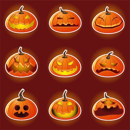 escova (artist) - Collection Sets of Halloween Pumpkin Character Emoticon Icons.  Contains smiley face, happy, sad, crying, angry, and many more. Stockbilder - Microstock & Abonnement, Bildnummer: 400-07831146