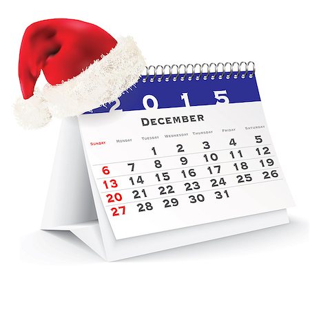 simsearch:400-06767658,k - December 2015 desk calendar with Christmas hat - vector illustration Photographie de stock - Aubaine LD & Abonnement, Code: 400-07831140