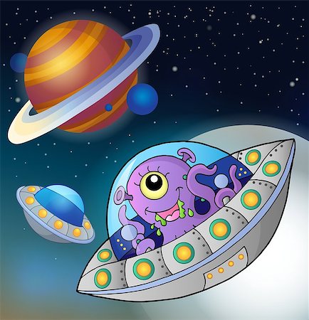 simsearch:400-08047776,k - Flying saucers in space - eps10 vector illustration. Foto de stock - Royalty-Free Super Valor e Assinatura, Número: 400-07831171