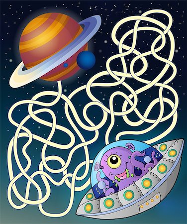 simsearch:400-06091348,k - Maze 15 with flying saucer - eps10 vector illustration. Photographie de stock - Aubaine LD & Abonnement, Code: 400-07831187