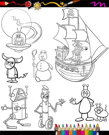 simsearch:400-09137399,k - Coloring Book or Page Cartoon Illustration of Black and White Funny Running Fruits Group for Children Stockbilder - Microstock & Abonnement, Bildnummer: 400-07831306