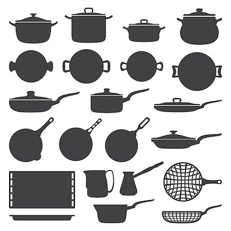 vector dark grey cookware silhouette set Photographie de stock - Aubaine LD & Abonnement, Code: 400-07831455