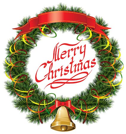 simsearch:400-05746178,k - Vector christmas bells, with christmas tree, and phrase Merry Christmas Foto de stock - Super Valor sin royalties y Suscripción, Código: 400-07831720