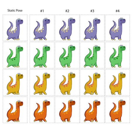 simsearch:400-07632250,k - Animation of four funny dinosaurs walking. Four walking frames + 1 static pose. Vector cartoon isolated character/frames. Stock Photo - Budget Royalty-Free & Subscription, Code: 400-07831772