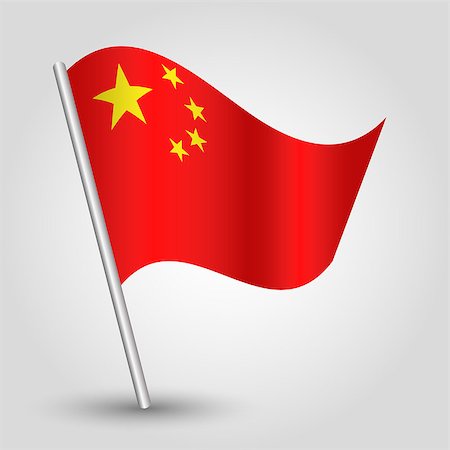 vector 3d waving chinese flag on pole - national symbol of China with inclined metal stick Photographie de stock - Aubaine LD & Abonnement, Code: 400-07831823