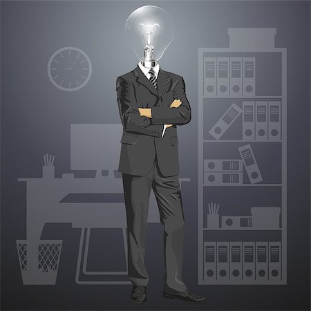 Vector Idea and concept, Lamp head business man in suit. All layers well organized and easy to edit Stock Photo - Budget Royalty-Free & Subscription, Code: 400-07831935