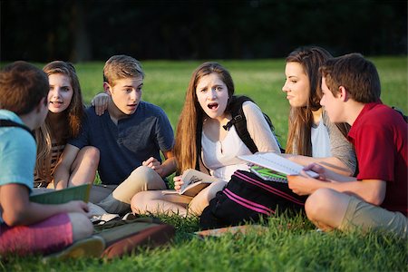Insulted young female student with friends studying outdoors Stock Photo - Budget Royalty-Free & Subscription, Code: 400-07831963