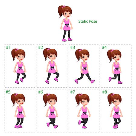 Animation of girl walking. Eight walking frames + 1 static pose. Vector cartoon isolated character/frames. Stock Photo - Budget Royalty-Free & Subscription, Code: 400-07831994