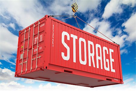 simsearch:400-07478249,k - Storage - Red Hanging Cargo Container on Sky Background. Stock Photo - Budget Royalty-Free & Subscription, Code: 400-07832395