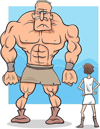 simsearch:400-07410472,k - Cartoon Concept Illustration of David and Goliath Myth or Saying Stock Photo - Budget Royalty-Free & Subscription, Code: 400-07832656
