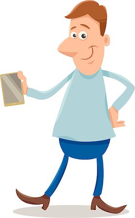 Cartoon illustration of Funny Man with Smart Phone Stock Photo - Budget Royalty-Free & Subscription, Code: 400-07832668