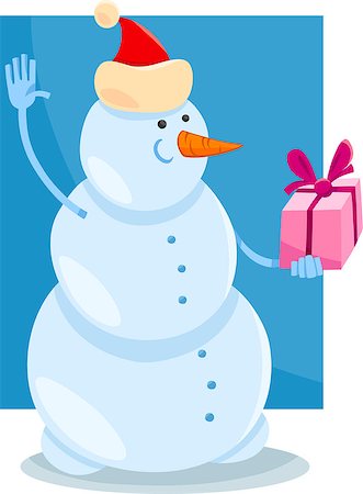 simsearch:400-07896754,k - Cartoon Illustration of Snowman as Santa Claus Character with Christmas Present or Gift Photographie de stock - Aubaine LD & Abonnement, Code: 400-07832672