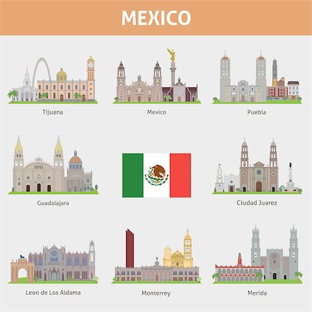 Cities in Mexico. Vector set for you design Stock Photo - Budget Royalty-Free & Subscription, Code: 400-07833218