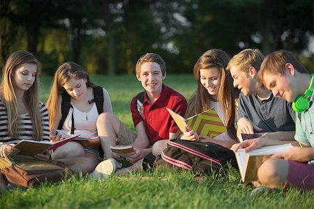 Group of six Caucasian teen students doing homework Stock Photo - Budget Royalty-Free & Subscription, Code: 400-07833264