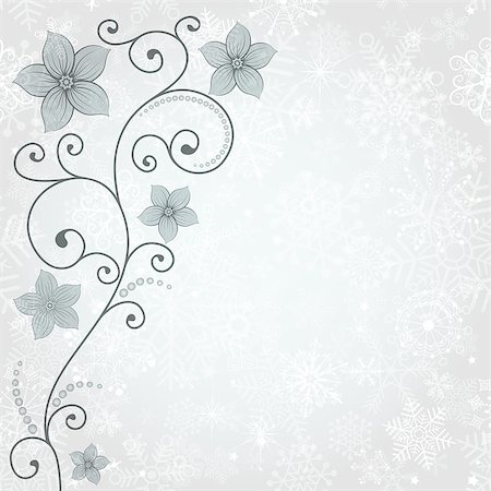 Gentle winter background with snowflakes and floral pattern (vector eps 10) Stock Photo - Budget Royalty-Free & Subscription, Code: 400-07833368