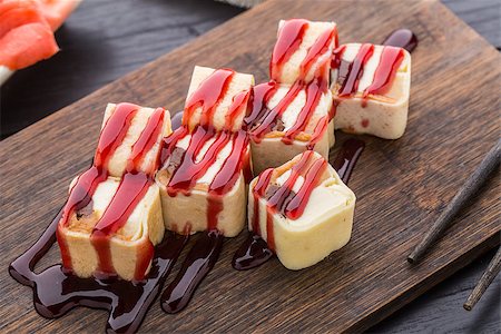 sushi dessert - Sweet roll with fruits and cream cheese inside Stock Photo - Budget Royalty-Free & Subscription, Code: 400-07833552