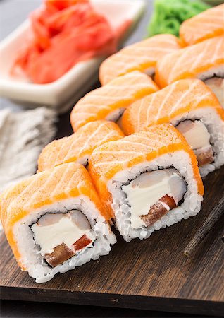 simsearch:400-05682309,k - Sushi roll with salmon, shrimp and tomato Stock Photo - Budget Royalty-Free & Subscription, Code: 400-07833585