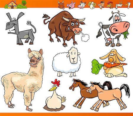 simsearch:400-09050259,k - Cartoon Illustration Set of Funny Farm Animals Characters Foto de stock - Royalty-Free Super Valor e Assinatura, Número: 400-07833915