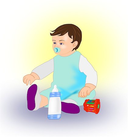 simsearch:400-04814756,k - A little baby with a dummy, a nap bottle and a toy. Foto de stock - Super Valor sin royalties y Suscripción, Código: 400-07833956