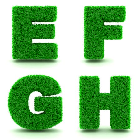 simsearch:400-06062404,k - Letters EFGH- Alphabet Set of 3d Green Grass Letters on White Background. Foto de stock - Super Valor sin royalties y Suscripción, Código: 400-07840008