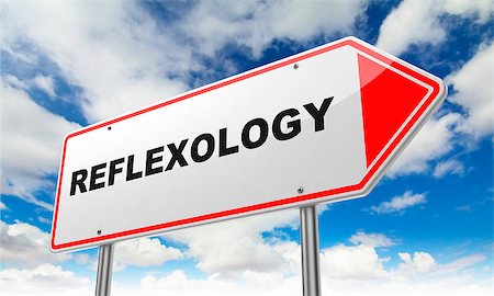 simsearch:400-04837545,k - Reflexology - Inscription on Red Road Sign on Sky Background. Stock Photo - Budget Royalty-Free & Subscription, Code: 400-07840094
