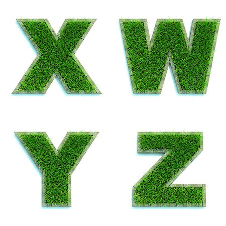 Letters X, W, Y, Z - Alphabet Set of Green Grass Lawn on White Background in 3d. Stock Photo - Budget Royalty-Free & Subscription, Code: 400-07840129