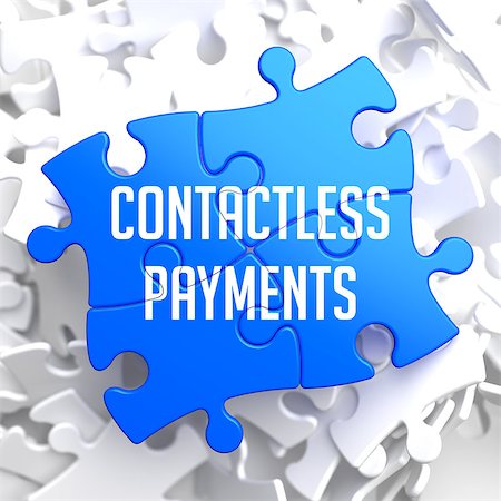 simsearch:400-08017447,k - Contactless Payments on Blue Puzzle on White Background. Fotografie stock - Microstock e Abbonamento, Codice: 400-07840132