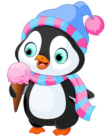 simsearch:400-08015461,k - Cute penguin with hat and scarf eats an ice cream Stock Photo - Budget Royalty-Free & Subscription, Code: 400-07840277