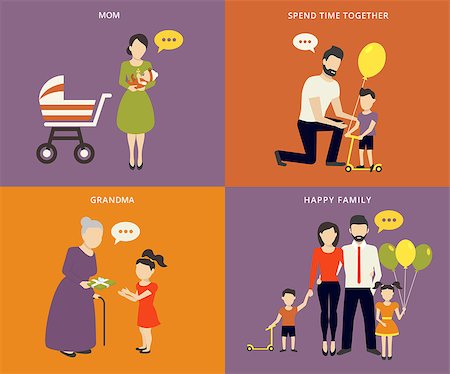 Family with children kids people concept flat icons set of parenting, time spending and being a grandmother Stock Photo - Budget Royalty-Free & Subscription, Code: 400-07840307