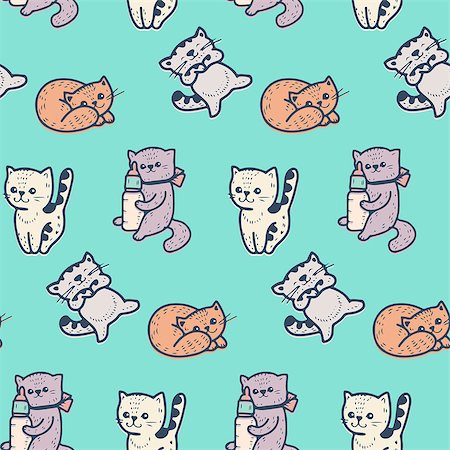 simsearch:400-07219167,k - Seamless pattern - funny cartoon kittens. Vector illustration. Stock Photo - Budget Royalty-Free & Subscription, Code: 400-07840604