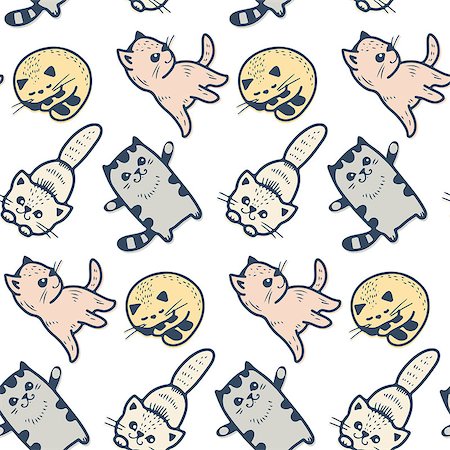 simsearch:400-09121573,k - Seamless pattern - funny cartoon kittens. Vector illustration. Photographie de stock - Aubaine LD & Abonnement, Code: 400-07840605