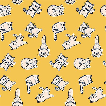 simsearch:400-07219167,k - Seamless pattern - funny cartoon kittens. Vector illustration. Stock Photo - Budget Royalty-Free & Subscription, Code: 400-07840606