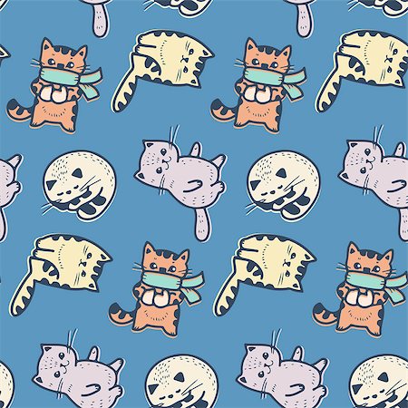 simsearch:400-07315892,k - Seamless pattern - funny cartoon kittens. Vector illustration. Fotografie stock - Microstock e Abbonamento, Codice: 400-07840603