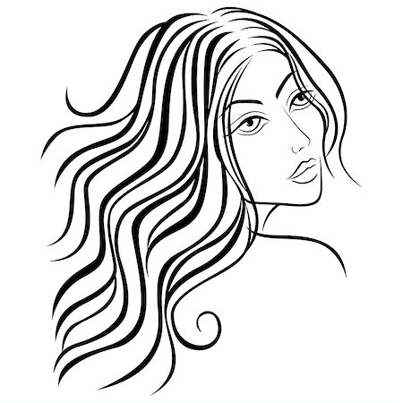 simsearch:400-07466197,k - Beautiful women head with long hair, sketching vector illustration Stock Photo - Budget Royalty-Free & Subscription, Code: 400-07840615