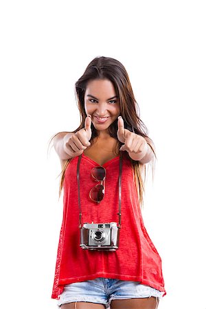 simsearch:400-06769983,k - Young woman with thumbs up, isolated over a white background Foto de stock - Royalty-Free Super Valor e Assinatura, Número: 400-07894087