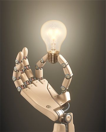 Robot hand holding a bulb on a conceptual idea technology. Clipping path included. Foto de stock - Royalty-Free Super Valor e Assinatura, Número: 400-07894359