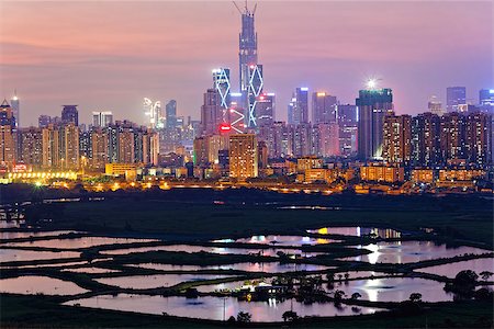 simsearch:400-07630733,k - hong kong countryside sunset, rice field and modern office buildings Stock Photo - Budget Royalty-Free & Subscription, Code: 400-07894507