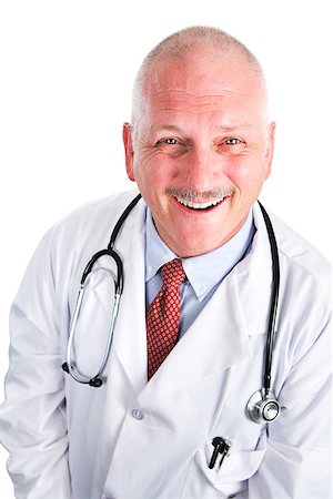 simsearch:400-04217553,k - Friendly mature doctor smiling, isolated on white. Foto de stock - Royalty-Free Super Valor e Assinatura, Número: 400-07894516