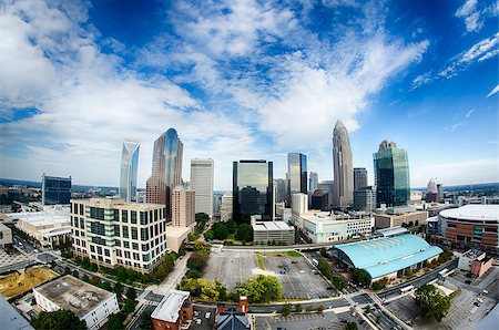 simsearch:400-08695851,k - Aerial view of Charlotte North Carolina skyline Fotografie stock - Microstock e Abbonamento, Codice: 400-07894575